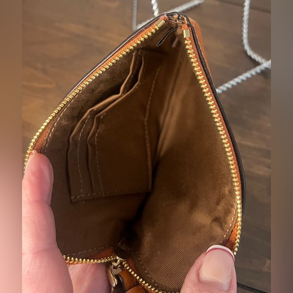 Coach Corner Zip Wristlet with Coach Stripe in Canyon Orange - Picture 4 of 5